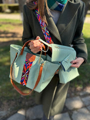 Σετ γυναικεία κροκοδείλια τσάντα Katia green 4 σε 1
