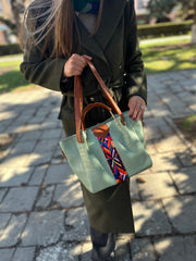Σετ γυναικεία κροκοδείλια τσάντα Katia green 4 σε 1