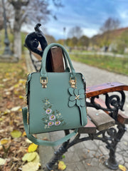 Πράσινη τσάντα Elise λουλουδάτο μοτίβο