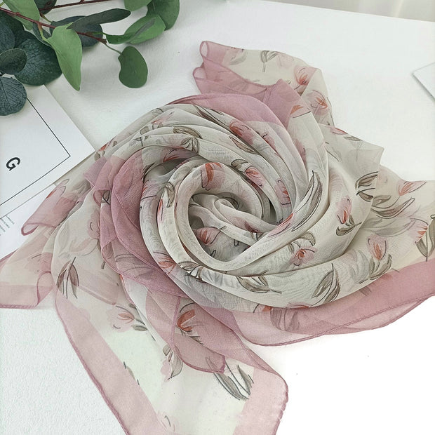 Esarfa roz cu flori - TIARA CONCEPT STORE